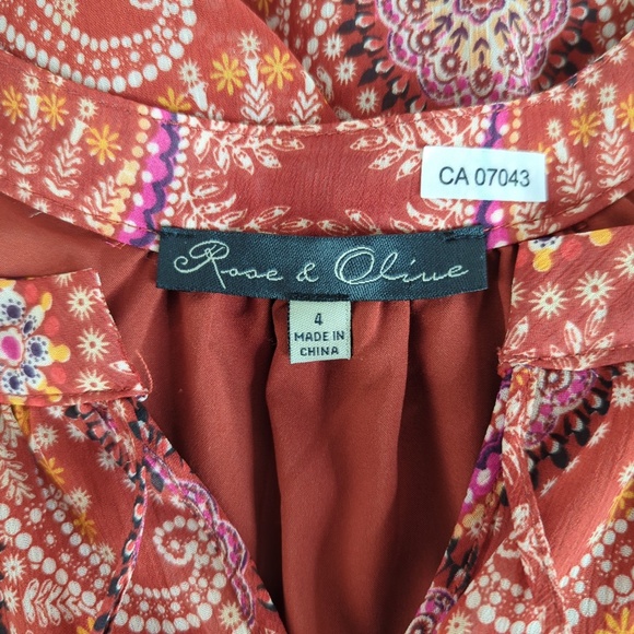 Rust Orange Red Floral Paisley Boho Tassel Short Dress - Picture 2 of 14